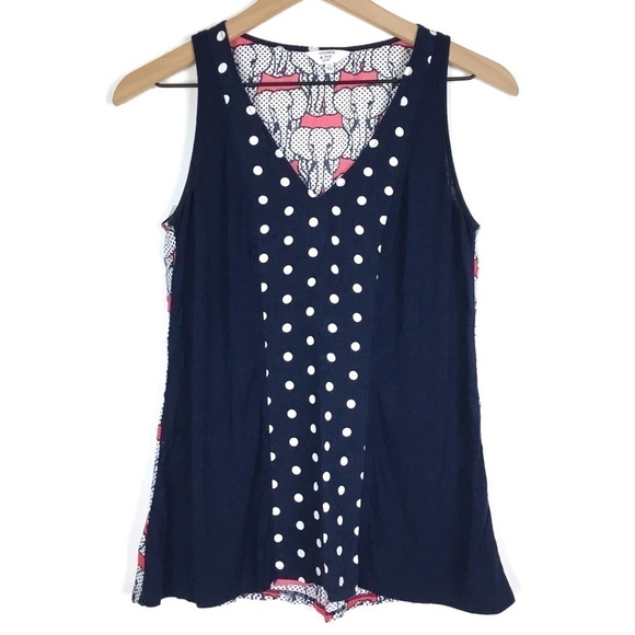 CROWN & IVY Tank Top Blouse Dot Elephants Soft Lightweight Petite Size Small PS - Picture 1 of 11